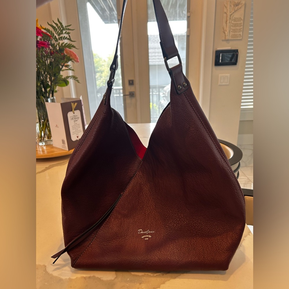 Red shoulder bag.